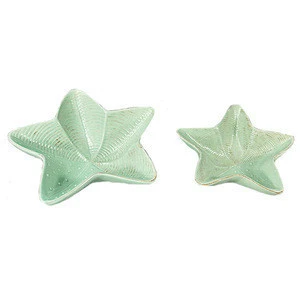Green porcelain restaurant starfish shaped serving tray