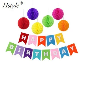 Happy Birthday Party Banner Set Including 8 Large Matching Honeycombs Pom Poms Balls SDS013
