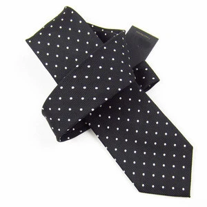 HDDS-7 Base black dotted jacquard woven silk neck tie for men