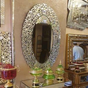 High end wholesale convex oval wall crystal mirror with console table