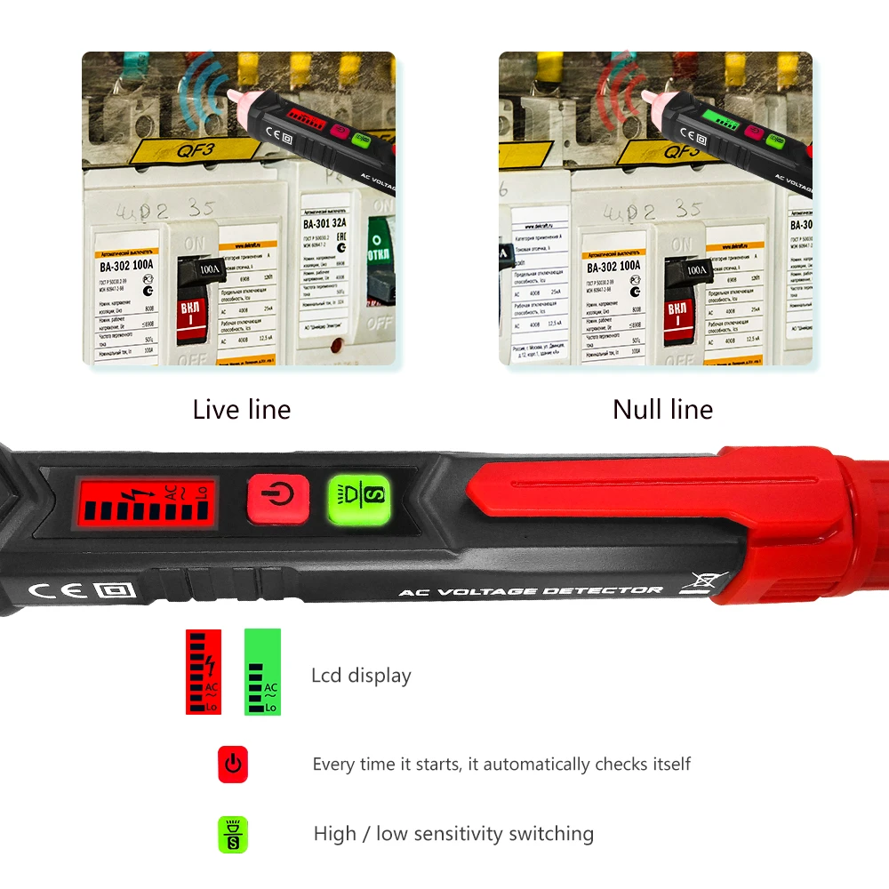 High Low Sensitivity LCD Display Non Contact Voltage Tester Detector with Sound Light Alert