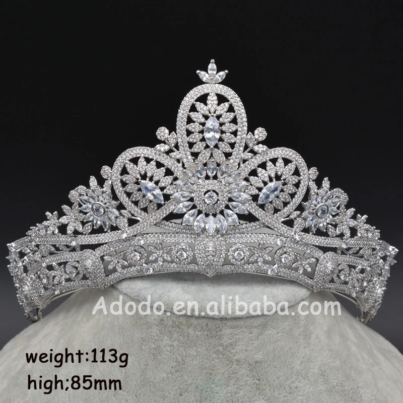high quality bridal jewelry rhodium plated customized crowns&#x27; wholesale zircon wedding crown tiara
