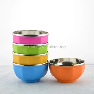 High Quality plastic outer stainless steel inner colorful bowl