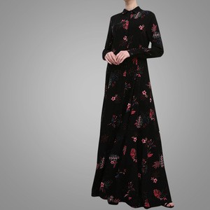 High Quality Print flower Muslim Dress Turkish Design Long Kaftan Floral casual abaya Islamic Clothing