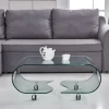 High Quality Rectangle Movable Hot Bent Common Glass Coffee Table Center Table With 4 Pulleys Design