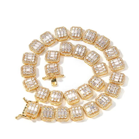 Hip Hop Fashion New Arrival Square Round Mixed Diamond Multicolor Jewelry Hollow Out Clustered Tennis Chain Necklace