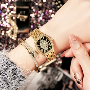 Hollow out chain alloy gold sliver Krystal life waterproof quartz watch ladies watch