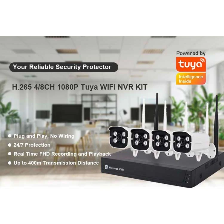 Home Security Monitoring Tuya Control Motion Detection  2MP 1080p Bullet CCTV Security Camera System Wireless Kit Set