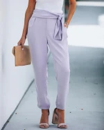 Hot new product in summer 2020 solid color straight pants commuter ol temperament versatile pants adjustable belt