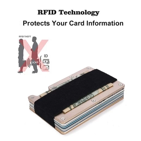 Hot Selling RFID Blocking Mini Credit Card Holder Wallet with Elastic Band as Money Clip Anti RFID Metal Credit Card Wallet Men