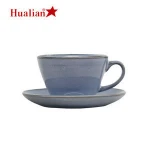 Hualian Coffee tableware simple classic style blue reactive glaze regular round shape tea cup and saucer