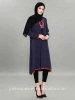 In Stock Turkish style Floral Embroidery Linen Long Sleeve Islamic Clothing Muslim Abaya Dress
