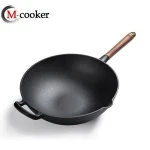Induction wok pan cast iron pre-seasoned home cooking with handles cookware woks
