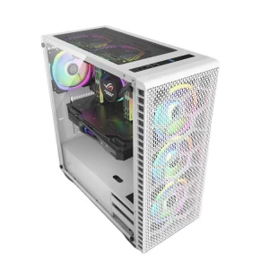 JNP-C903 White ABS Plastic Iron Mesh Panel 4.0MM Tempered Glass Coating Film Sideboard RGB Fan PC Tower Case