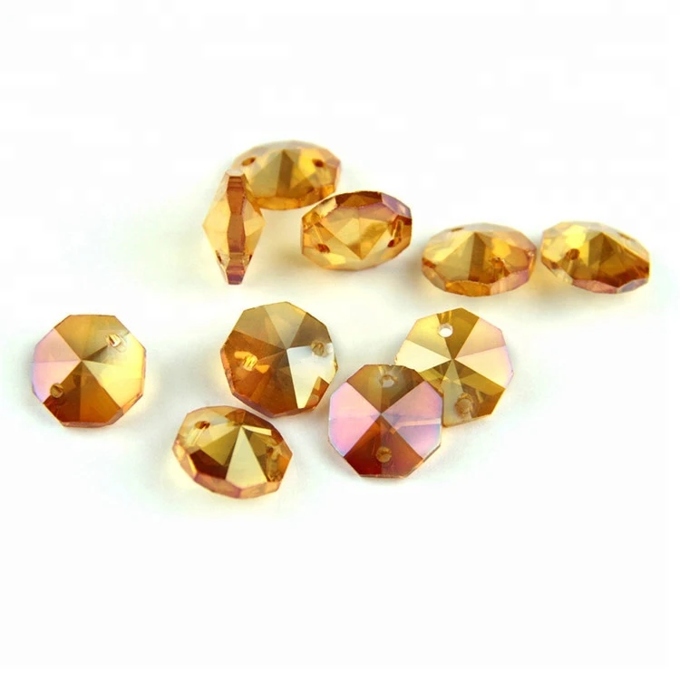 K9 Crystal Octagonal 14mm Burgundy glass drop beads Chandelier Parts Two Holes For Diy Crafts