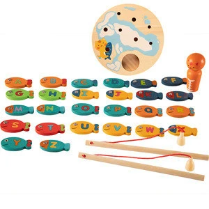 Kids Magnetic Fishing Game 26 Pcs Fish Cat Catching Fish High Grade Basswood Children Magnetic Fishing Toys For Development