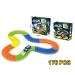 Kids plastic rainbow color electric stunt glow in dark slot race car toy track with lighting mini car toys