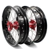 KKE Motorcycle 3.5/4.25  Supermotard Supermoto Wire Wheels Hubs Set Compatible with SUZUKI RMZ250 RMZ450 Red Hub Black Rim