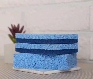 Korean Custom printing compressed cellulose sponge dish cloth scrubber for kitchen cleaning