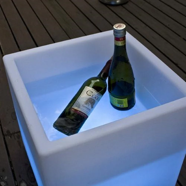 LED plastic cube ice bucket for display wine
