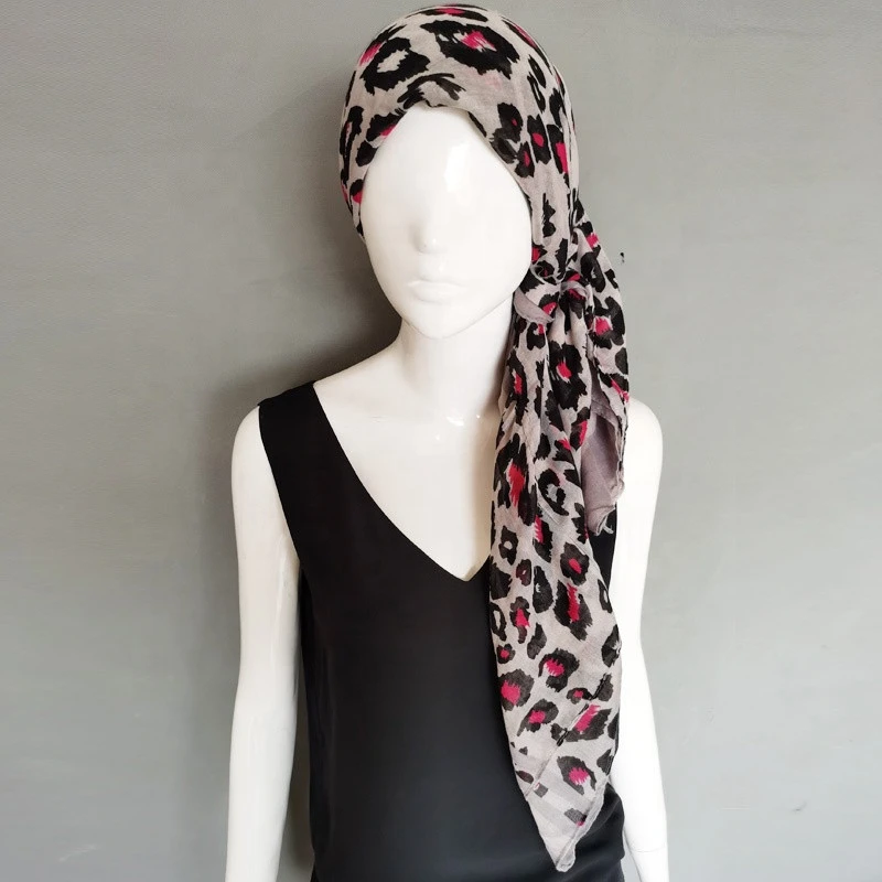 Leopard print lady fashion head scarf spring summer cotton scarf for vacation long style