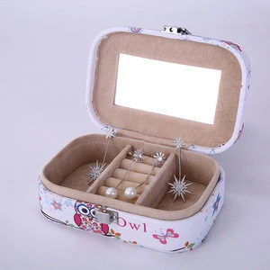 Lockable Jewelry Box Pattern Printed Travel Cosmetics Makeup Organizer Case with Lock Gift for Women Ladies (Owl)