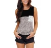 Low Price Summer New Style Womens Leopard Print Stitching Womens Vest Crew Neck T-shirt Tank Top