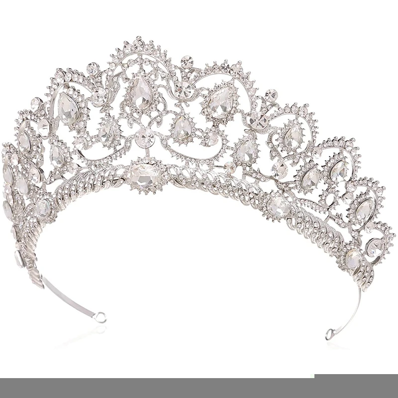 Luxury Silver Princess Tiara And Crowns Royal Pageant Party Wedding Crown Crystal For Bridal Headpiece
