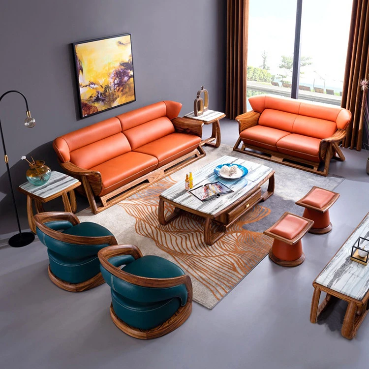 luxury Solid wooden Zebra Genuine Leather sofa design set home hotel living room furniture