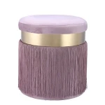 Luxury Velvet Padded Round Ottoman Dressing Stool Floor Chair with gold metal base for Living Room,Bedroom