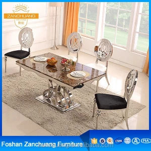 Marble top stainless steel frame dining table for dining room furniture