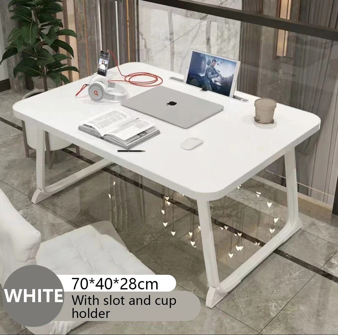MDF Wooden Portable price folding adjustable small bed laptop table With slot and cup holder