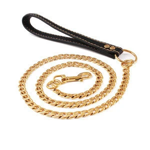 Metal Stainless Steel Gold Leash Belt Cuban Link Choker Pet Pitbull Dog Neck Collar Chain