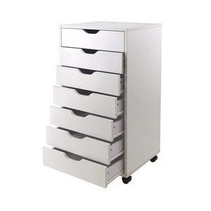 Mobile Storage Cabinet for Closet/Office White Wooden Multi 7 Drawers