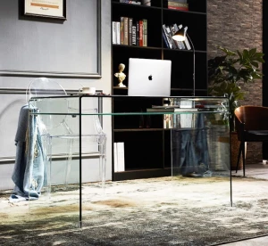 Modern Living Room Hot Bend Glass Computer Table Furniture Simple Design Office Table Bent Tempered Glass Console Tables