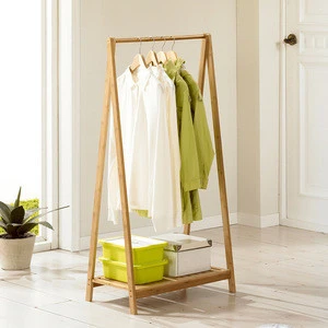 Morden houseware bamboo wooden cloth rack simple wardrobe