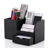 Multi-function luxury modern black PU leather office desk organizer