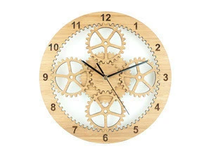 Natural Bamboo Fashion Simple Ideas Quartz Clock Movement Digital Wall Clock Themes Gear Clock