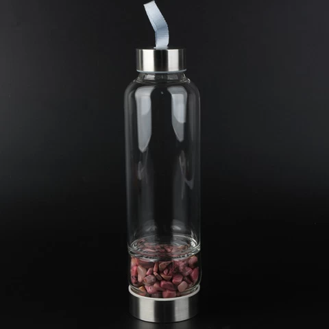 Natural Crystal Gemstone Water Bottle Healing Elixir Crystal Gem Infused Crystal Glass Water Bottle with custom logo