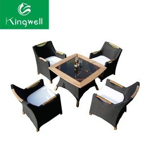Natural rattan chair restaurant cafe table chairs set sofa hotel furniture glass wood