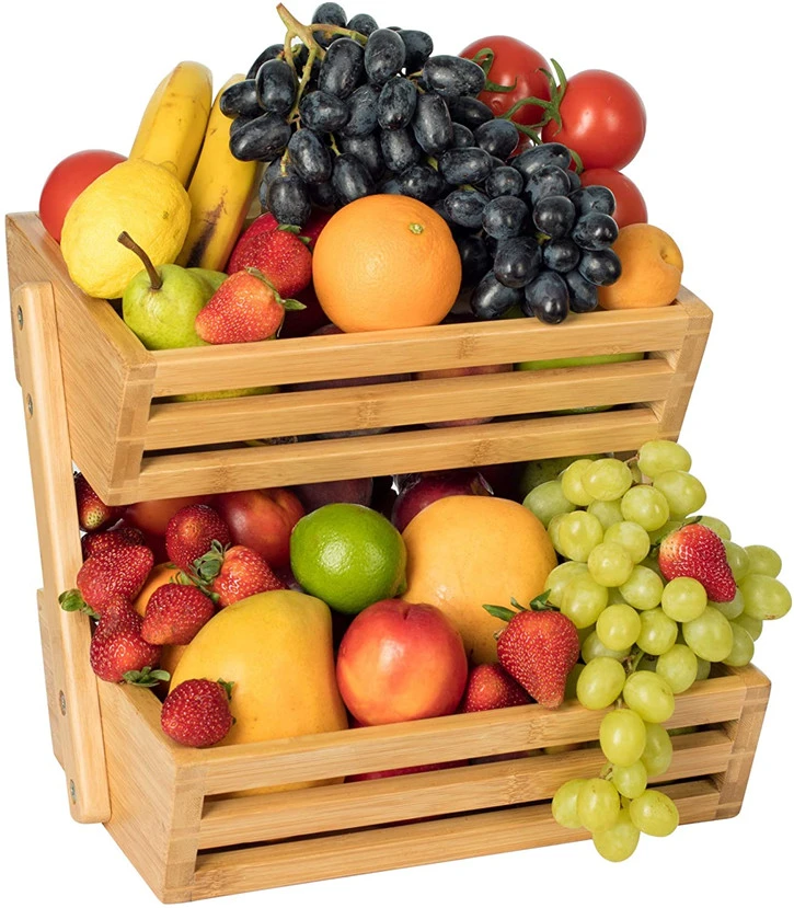 Nature Bamboo 2 Tier Fruit Stand Display Rack Holder Fruit Baskets Home Storage and Display
