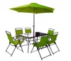 new 8PCS Patio Garden Set Furniture 6 Folding Chairs Rectangle Table with Round Umbrella patio dining set