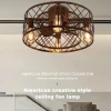 New American Style Industrial Metal Cage Copper Led Ceiling Fan Light