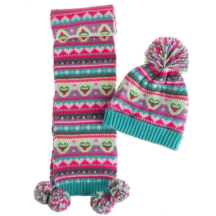 New Arrived Knitted Jacquard Set Of Hat Scarf And Gloves For Woman