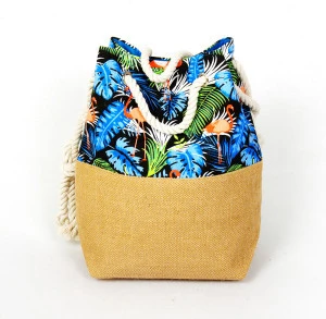 New design flamingo jute tote bag lady cotton beach bag summer