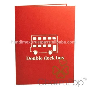 New design Pop Up Birthday Invitation Card 3D Double deck bus for Birthday