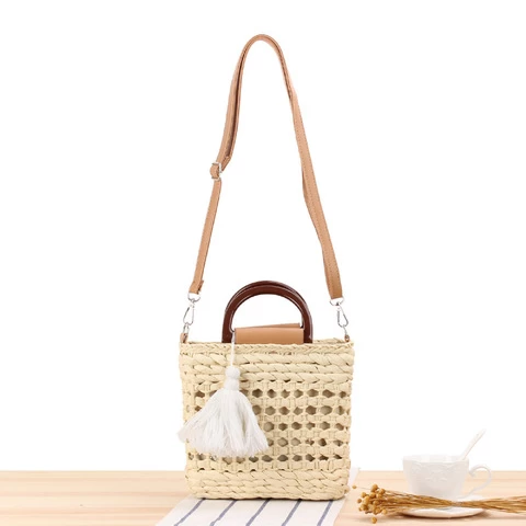 New Hand Carrying Messenger Dual Purpose Woven Bag Tassel Ins Leisure Vacation Straw Woven Bag Beach Bag