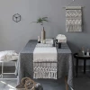 Nordic style hand woven home decorative dining table runner screen-printing runner with tassels