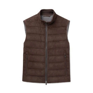 OEM custom new products mens vest Quilted Suede And Cotton Gilet with front zipped pockets man waistcoat