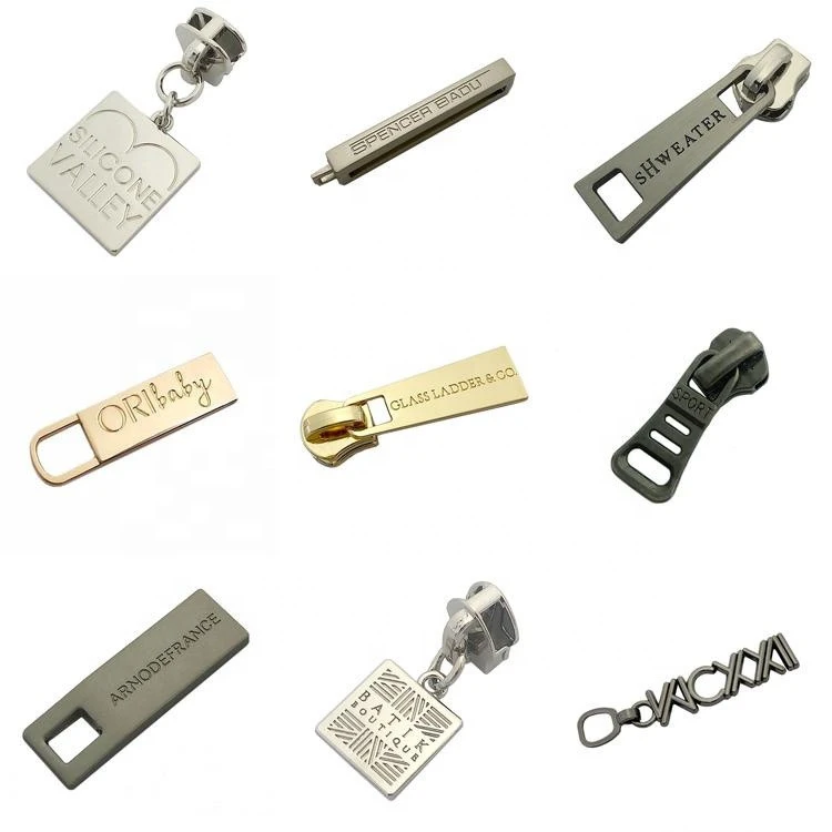 Custom Engraved Logo Metal Brand Zipper Pull Charms, Custom Made